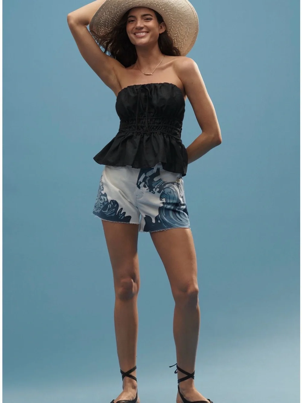 NWT Anthropologie Devon Denim Shorts by Pilcro: Wave Print Edition Size 27 - Picture 3 of 10